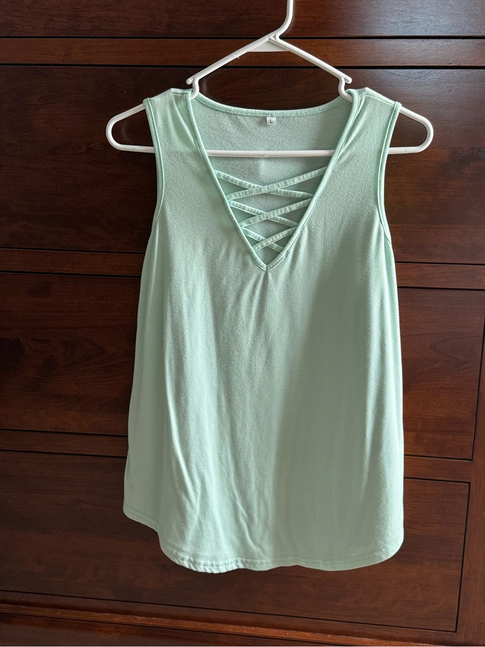 Crisscross V-Neck Sleeveless Tank Top in Light Mint - Unbranded